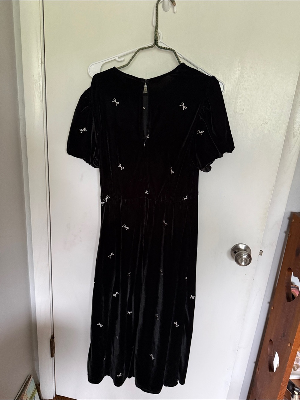 J. Crew Black Velvet Maxi Dress with White Bow Embroidery - Picture 3 of 5